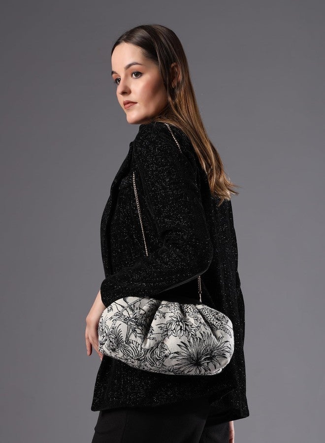 ENSAC Women’s Leopard Print Clutch Bag - Elegant Monochrome Handbag with Secure Frame Closure - Stylish Evening, Party & Casual Purse (Black) - Image 4